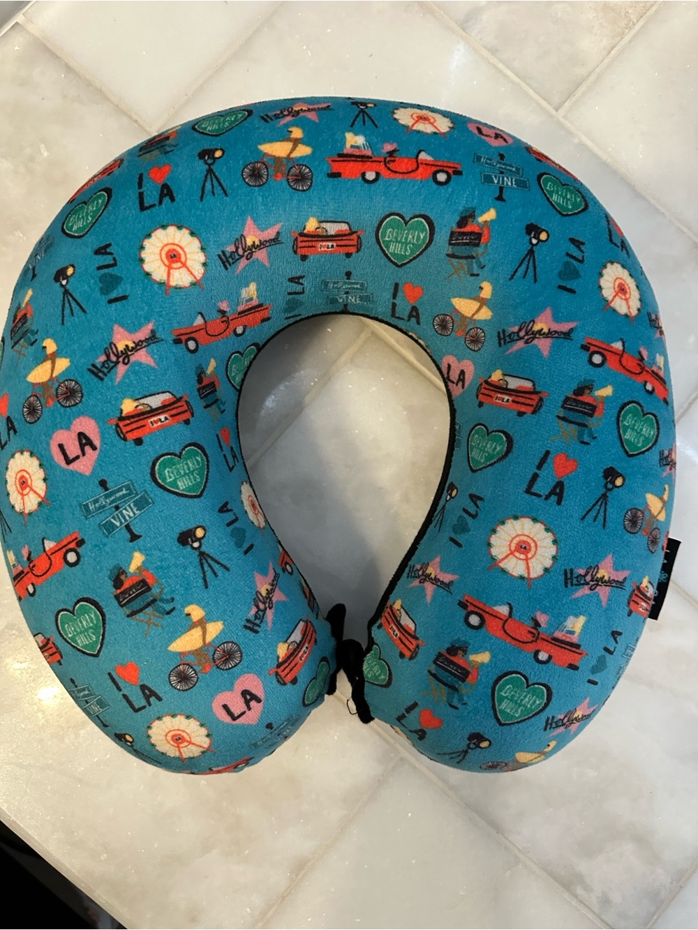LA Travel Neck Pillow - Turquoise LA Print